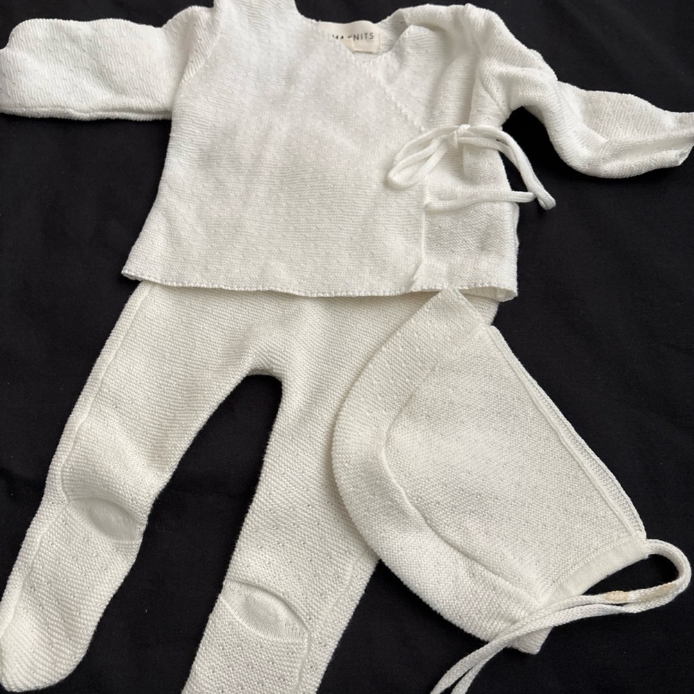 Mema knits Minimalist White Knit Baby bris Set